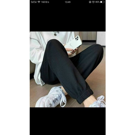 Quần jogger bo gấu nỉ tổ ong lưng chun FREESIZE lưng cao quảng Châu