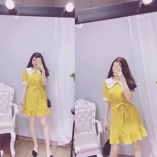 Đầm 2 Lá Cổ Sen Cột Eo trẻ trung xt