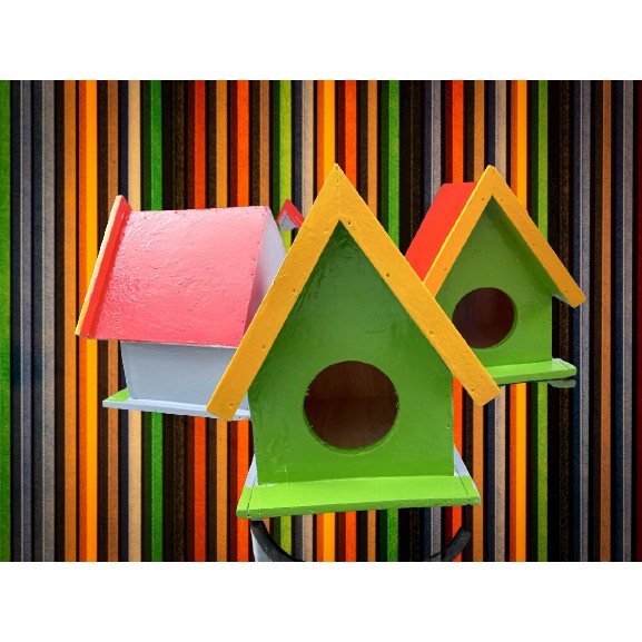 Tổ chim gỗ sơn dầu trang trí cảnh, tổ chim trú ẩn, tổ đẻ các dòng chim nhỏ 22cmx18cmx18cm đường kính lỗ 7.5cm