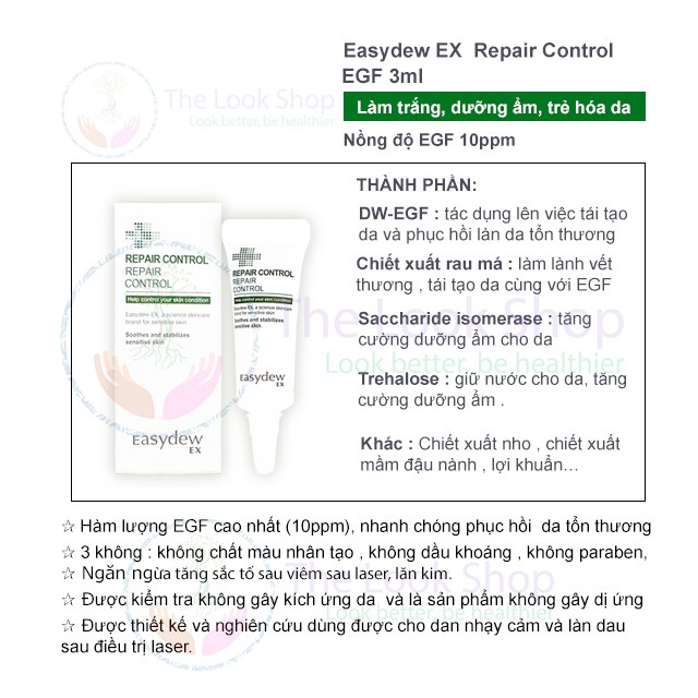 Easydew EX- Kem EGF 10ppm 3ml hồi phục da sau lăn kim, laser, nặn mụn- EasydewEX Repair Control EGF 3ml