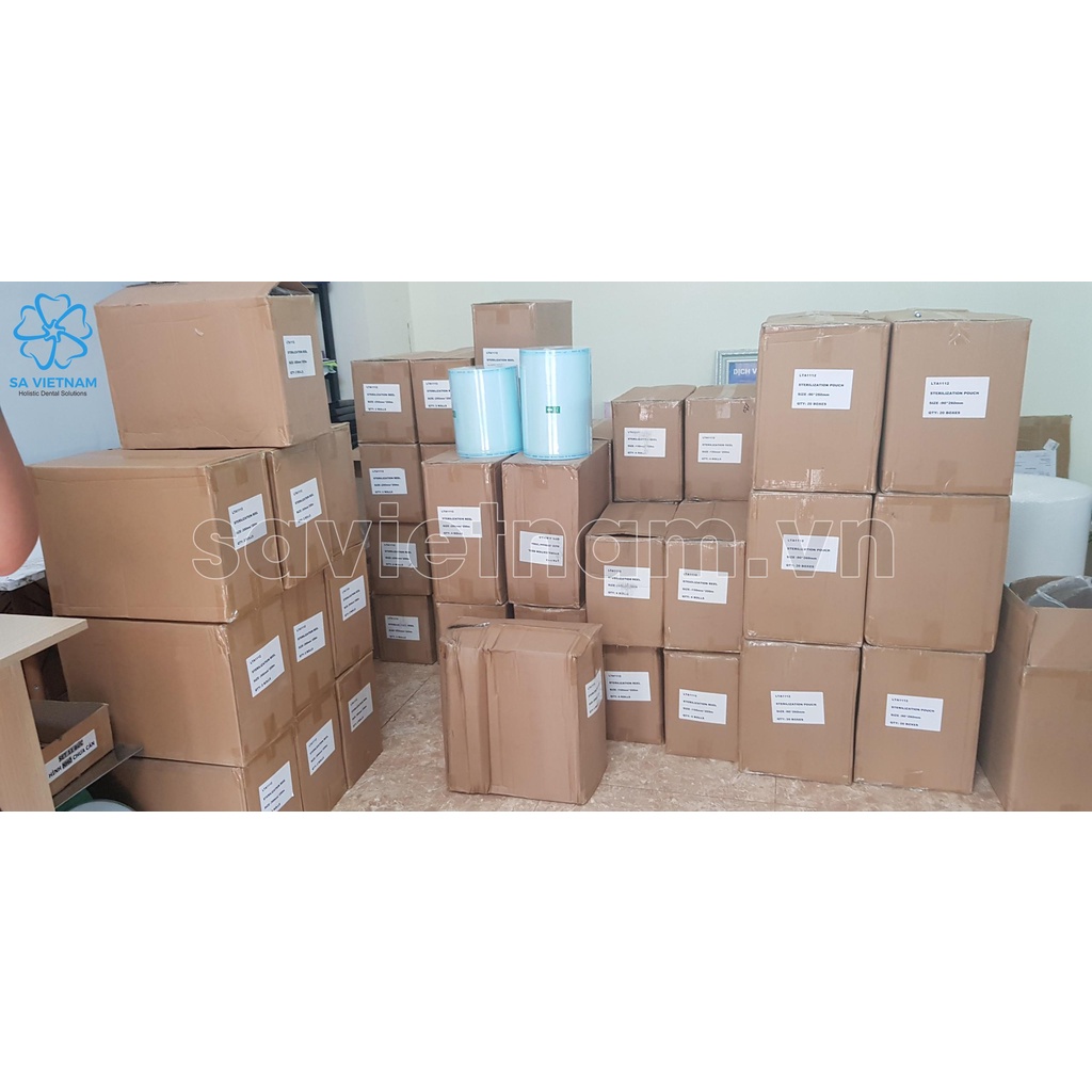 Cuộn túi hấp tiệt trùng y tế dạng dẹt 75mmx200m - Cuộn túi đóng gói vô trùng dụng cụ y tế, nha khoa  7.5 cm x 200m