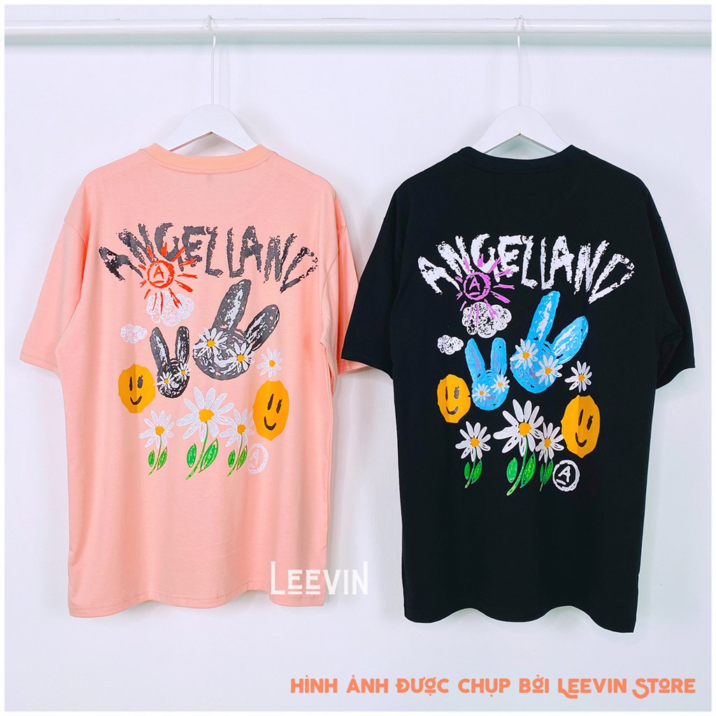 Áo thun form rộng UNISEX Angel Land Crayon Bunny Nam Nữ Kiểu áo phông tay lỡ giấu quần [TE-AL02] Leevin Store