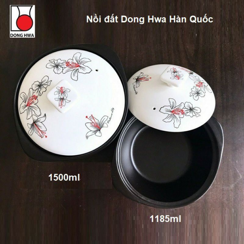 Bộ nồi đất Tucbeghi nắp Hoa Ly DongHwa Hàn Quốc 1150ml & 1500ml