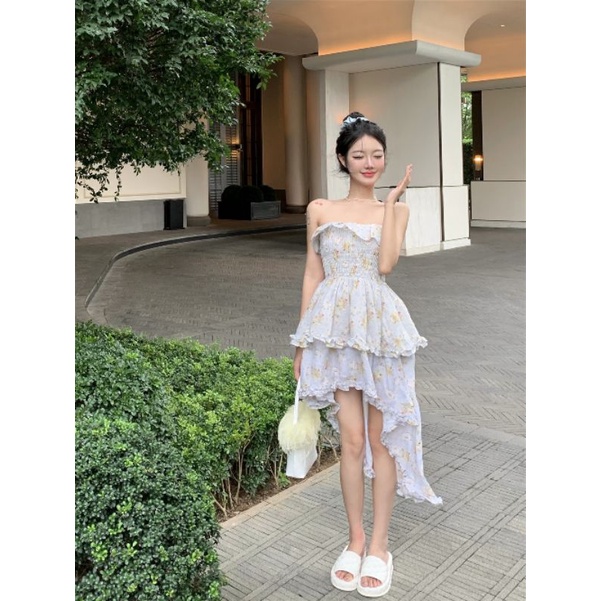 Váy ống xòe tầng đuôi tôm hoa nhí xinh xắn sẵn S