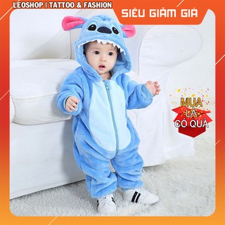Bộ Đồ Thú Trẻ Sơ Sinh Stitch Xanh - Chất Nhung Mịn Cao Cấp [FREESHIP]