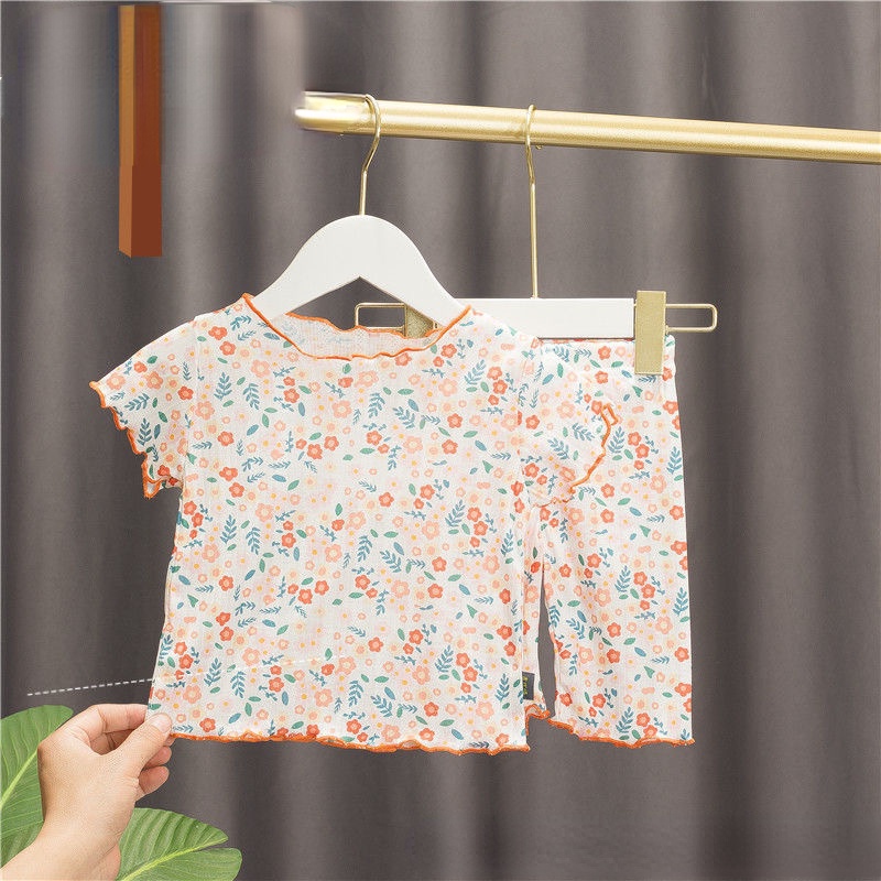 Bộ Đồ Ngủ Cotton Ngắn Tay In Họa Tiết Trái Tim Thời Trang Cho Bé Gái 0-7 Tuổi