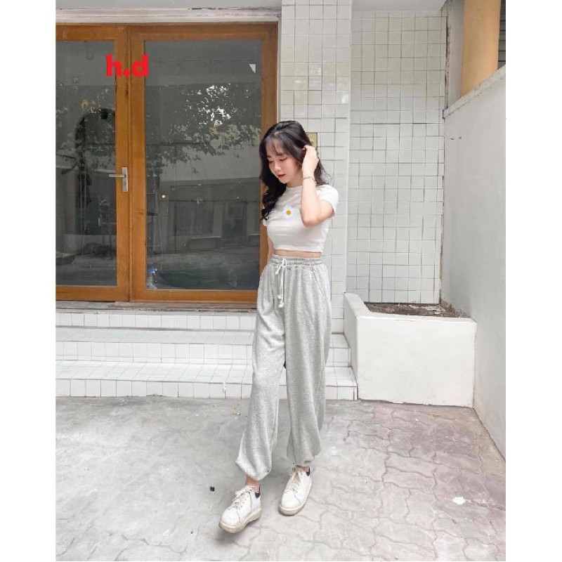 Sét hoa cúc nhị vàng bozip + quần bom xám HD52