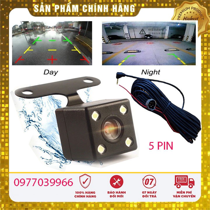 Camera lùi lắp cho camera hành trình, loại 4 led, jack 2.5, 5 chân, dây tín hiệu dài 5m