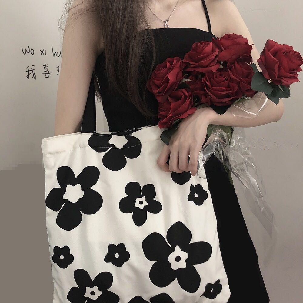 Túi Xách Canvas Họa Tiết Hoa Thời Trang Hàn Quốc Cho Nữ