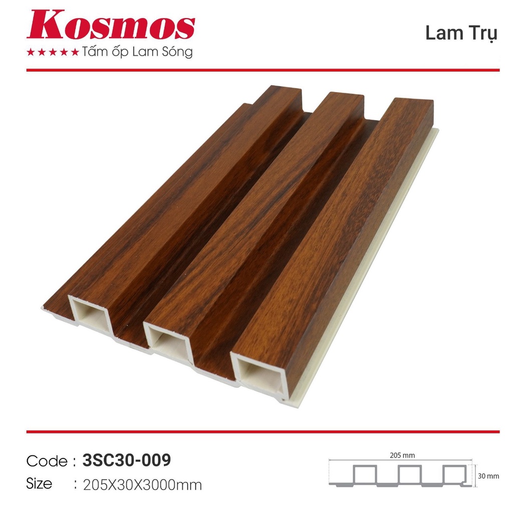 Lam sóng kosmos, lam trụ, Lam sóng cao, nhựa nguyên sinh cao cấp, Kt 205x30x3000mm