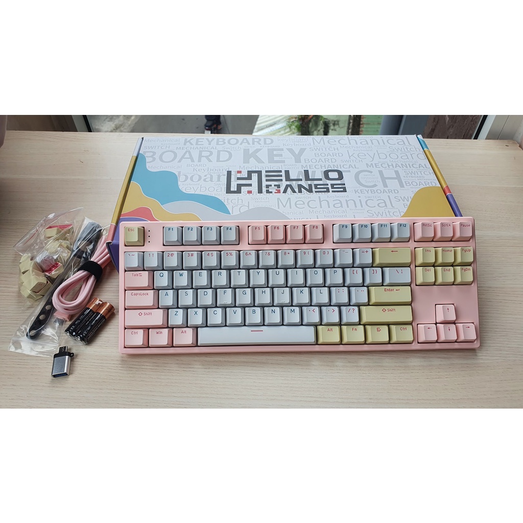Bàn Phím Cơ Ganss HS-87T White Peach RGB Three mode Chính Hãng