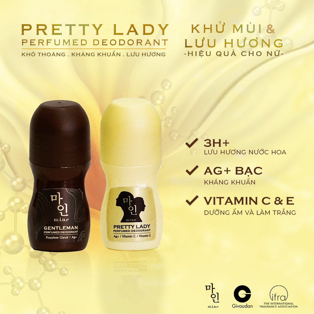 Lăn khử mùi nước hoa Mine Nam nữ - Pretty Lady Deodorant Perfume - Gentleman Deodorant Perfume 50ml
