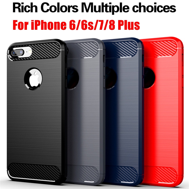 Ốp điện thoại TPU mềm chống sốc họa tiết sợi carbon cho iPhone 7Plus/8Plus/6sPlus/6/6s/7/8