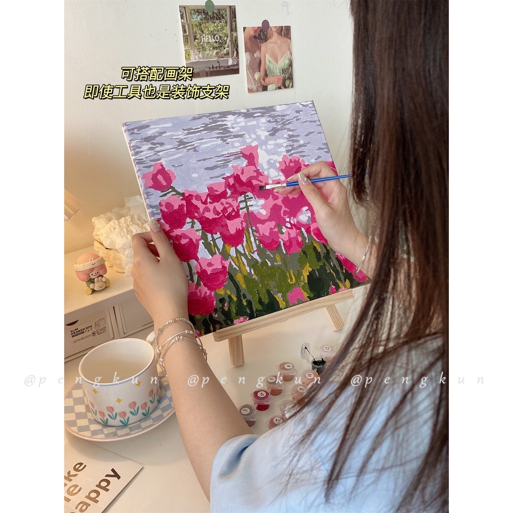 Tranh Sơn Dầu Acrylic Hình Hoa Tulip 20x20cm Trang Trí Phòng Ngủ