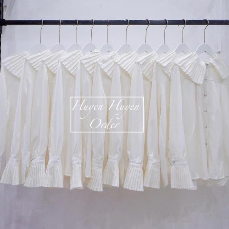 Áo Sơ Mi Trắng Nữ Cổ Bèo Dập Li Tay Loe Tiểu Thư