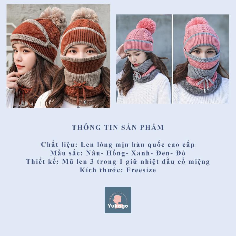 Mũ len nữ quả bông thời trang hàn quốc 3 trong 1 YUKAGO SA363