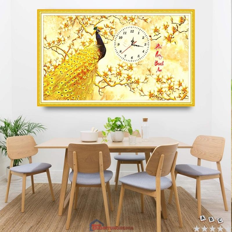 Tranh đính đá, tranh thêu chữ thập công phú quý bình an