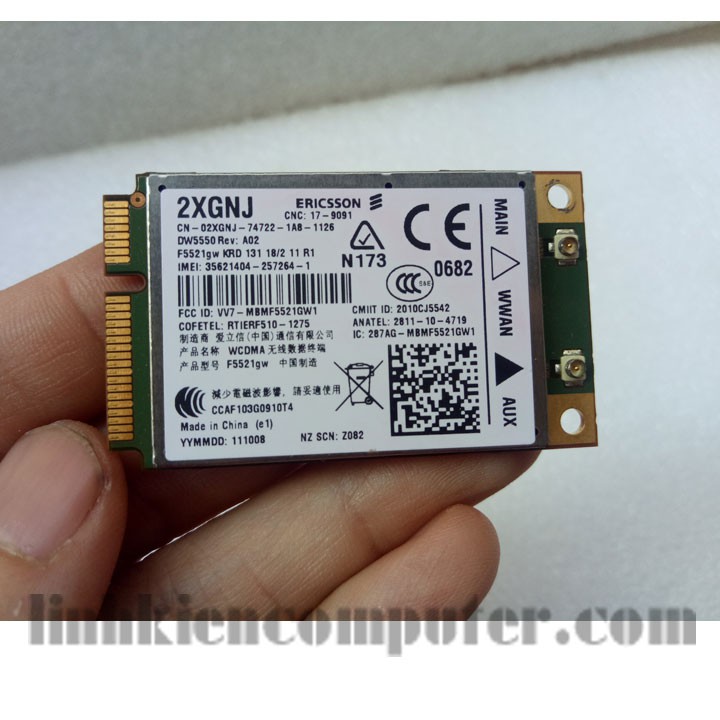 Card wwan Dell DW5550 Mobile Broadband  dùng cho laptop E6320 / E5420 / 2120 / E6420 / E6520 / E6220 / E6420 ATG / E5520