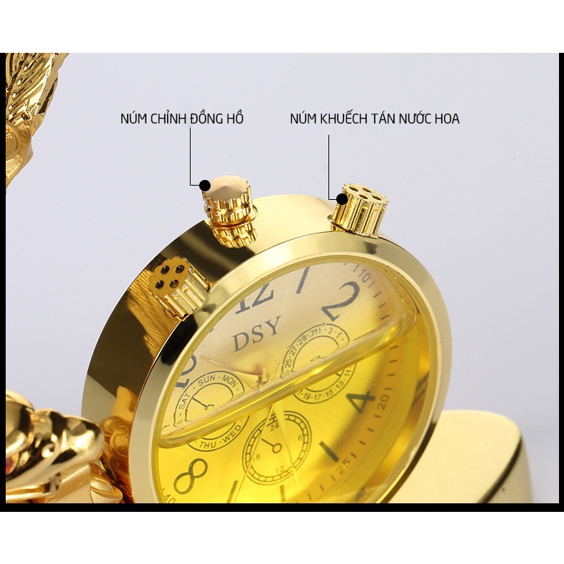 Nước hoa ô tô tượng đại bàng phong thủy kèm đồng hồ bằng hợp kim cao cấp chắc chắn ( màu vàng )