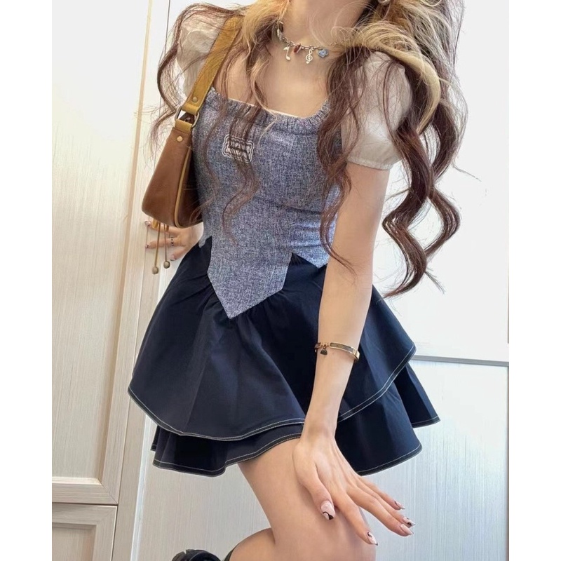 Đầm Tay Ngắn Cổ Vuông Thiết Kế Hợp Thời Trang Cho Nữ