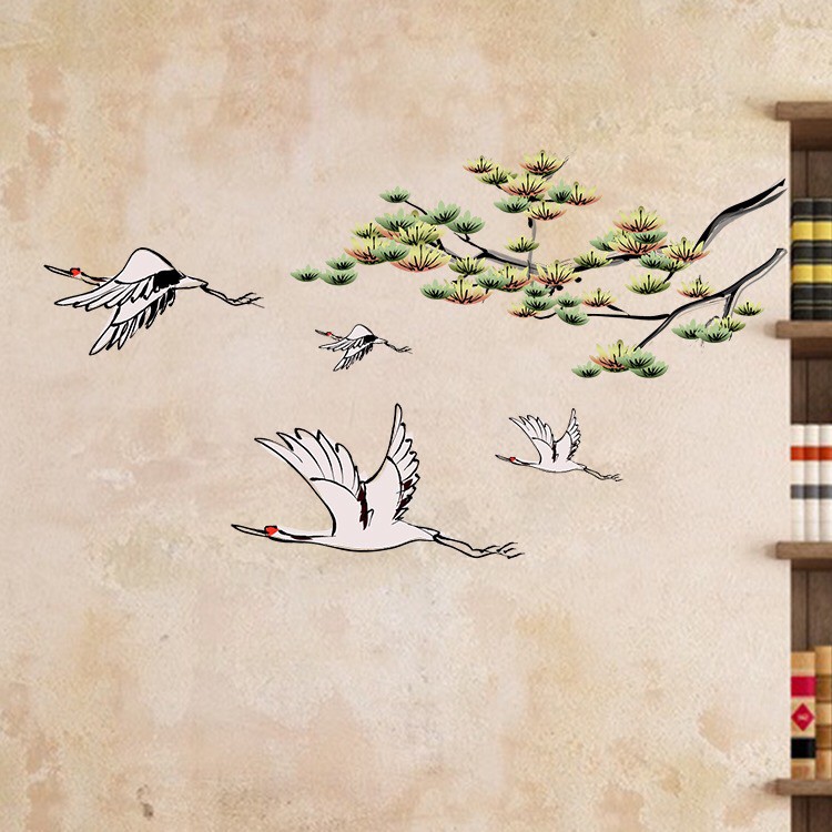 Decal trang trí tường / Kính - mẫu Chim Hạt trắng và cành Hoa