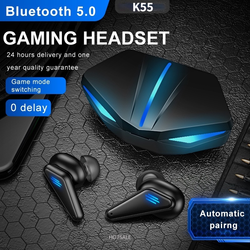 Tai nghe không dây K55 kết nối Bluetooth RGB chống thấm nước và phụ kiện