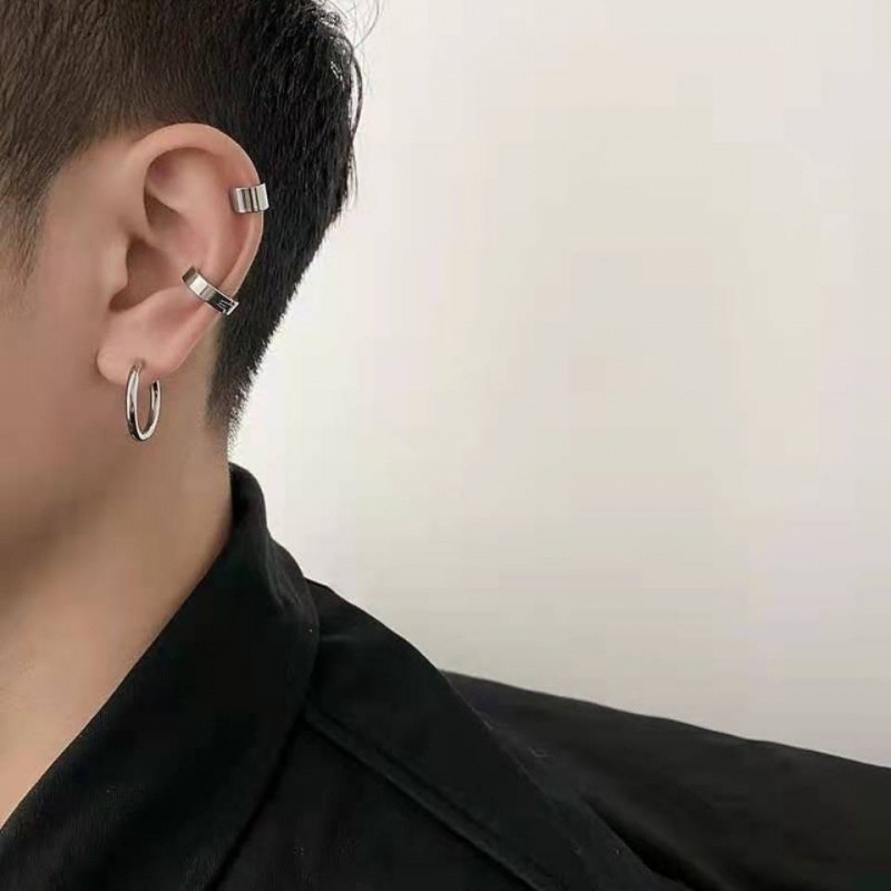 Bộ Ba Món Khuyên Tai Kẹp Bằng Thép Titan Đơn Giản Không Phai Màu