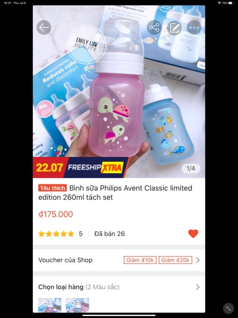 Bình sữa Philips Avent Classic Limited Edition 260ml tách set