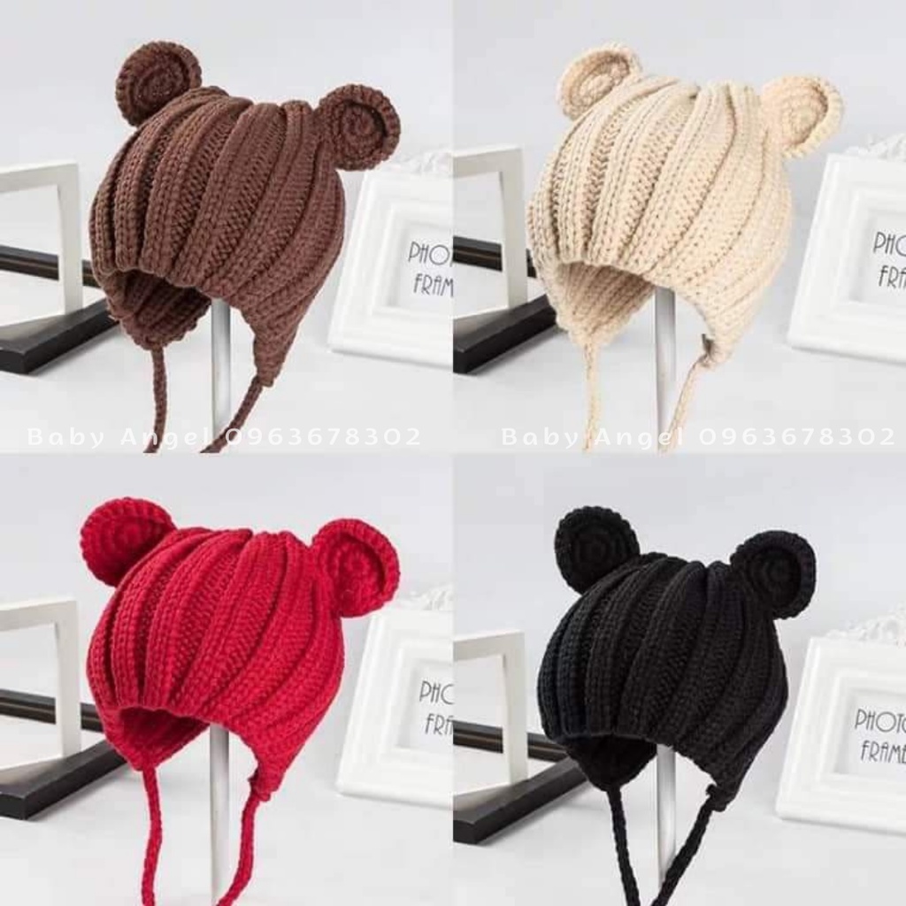 [𝑭𝒓𝒆𝒆𝒔𝒉𝒊𝒑] Mũ len tai gấu Cute cho bé sơ sinh, nón len ấm áp, mềm mại cho bé 0-3 tuổi