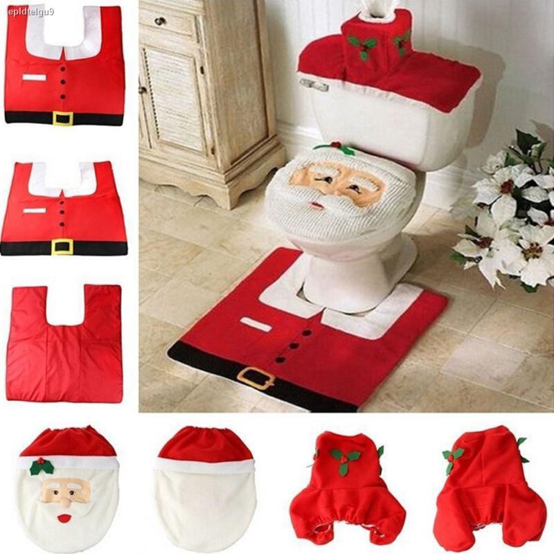 Dễ lau chùi◐♚♛3 cái / bộ Giáng sinh Ông già Noel Nắp ghế nhà vệ sinh Chống Trượt Phòng tắm Thảm Toliet Thảm Trang trí Gi