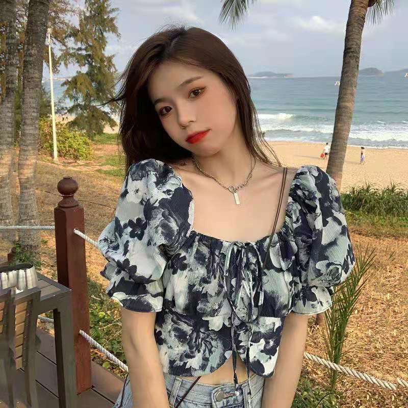 Áo croptop BH nhuộm màu ống tay phồng thời trang mùa hè 2021 cho nữ