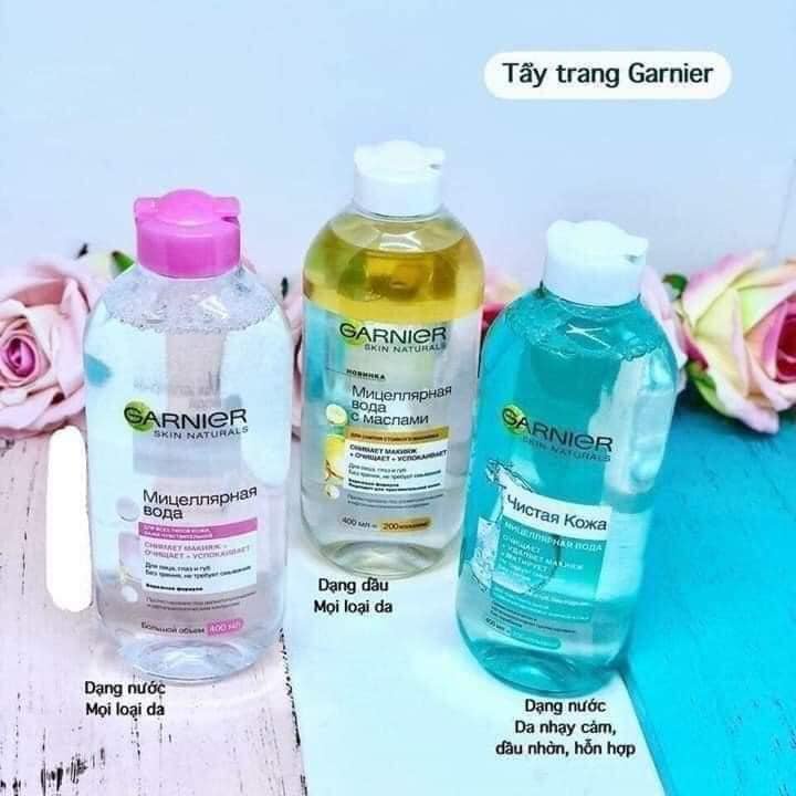 Nước tẩy trang ganier Hồng - Xanh -Vàng 400ml Nga