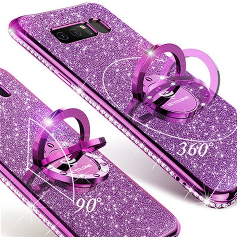 Ốp điện thoại TPU mềm đính kim cương giả lấp lánh kèm giá đỡ cho Iphone Samsung