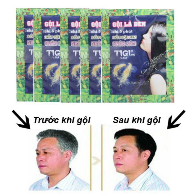 Dầu Gội Nhuộm Đen Tóc nhân sâm gói 23ml goi mau xanh sỉ 5 gói