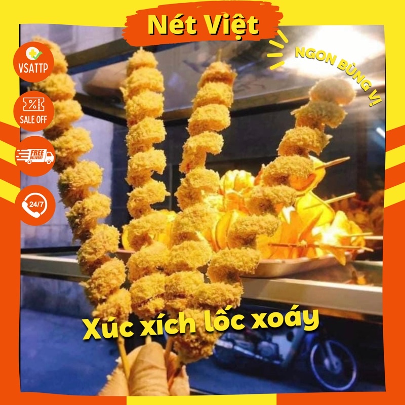 Xúc xích lốc xoáy tẩm bột chiên xù thơm giòn, túi 10c