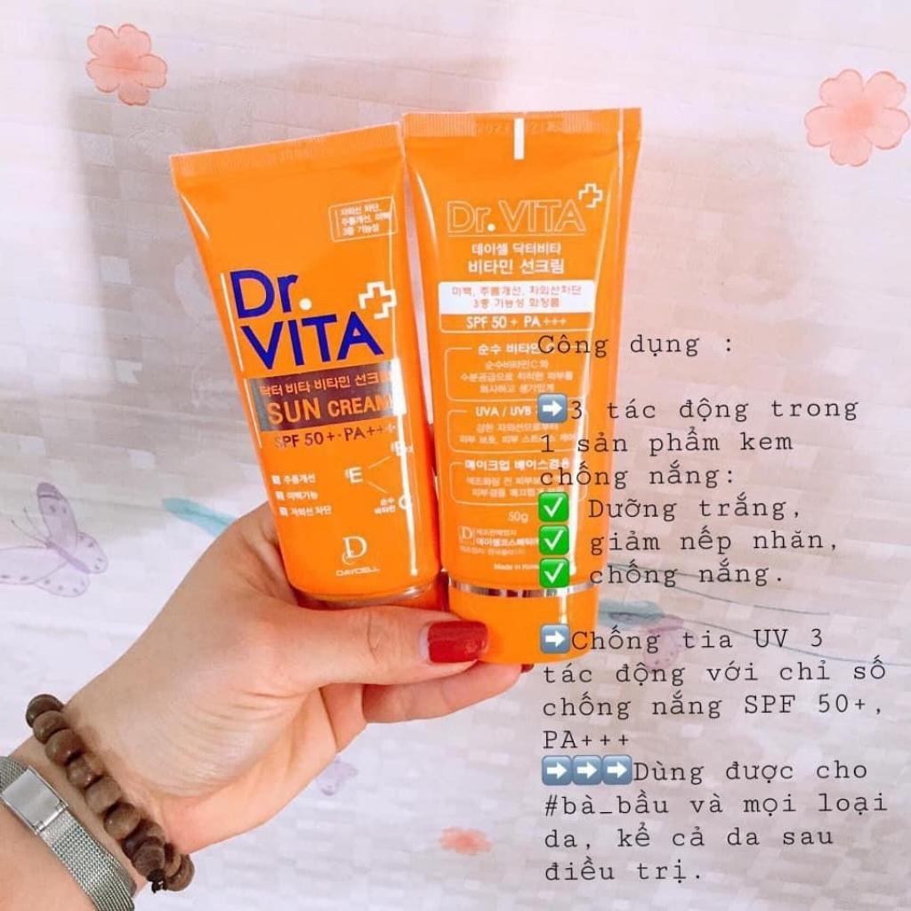 Kem chống nắng dược mỹ phẩm nâng tone, giảm nếp nhăn, dưỡng trắng da Daycell Dr.Vita Spf50/PA++++ 50ml Hàn Quốc