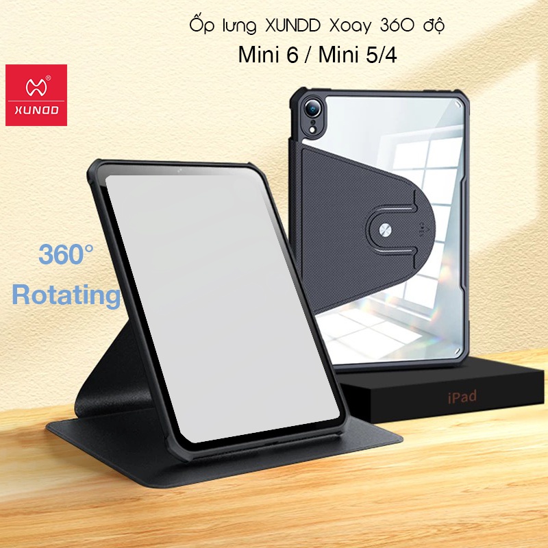 Ốp lưng XUNDD Xoay 360 độ đa năng iPad Mini 6 hoặc Mini 5/4 Chống trầy, Chống sốc, Viền TPU - Đen / Xanh