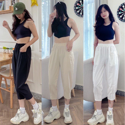 Quần baggy nữ vải đũi lưng thun năng động MA666-Minhanh.officiali.store