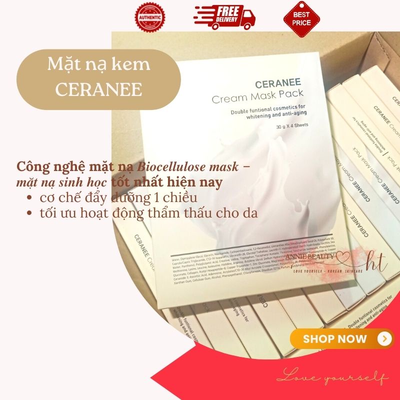 Mặt nạ CERANEE dạng kem cô đặc từ nước dừa tươi, cấp ẩm dưỡng trắng, phục hồi da nhanh chóng giúp da căng bóng mềm mượt