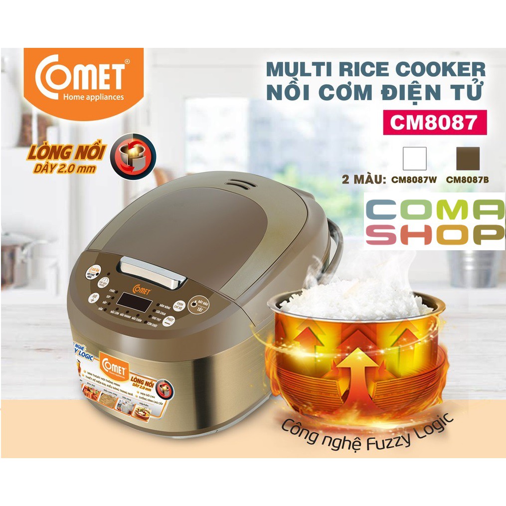 CM8087 - NỒI CƠM ĐIỆN TỬ NẮP GÀI 3D COMET 1.8L (5-6 NGƯỜI ĂN) BẢO HÀNH CHÍNH HÃNG 12 THÁNG