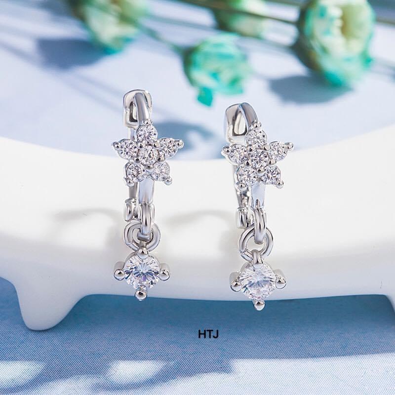 Bông tai bạc nữ đính hoa nhí nhỏ xinh chốt bấm LINH MIU SILVER