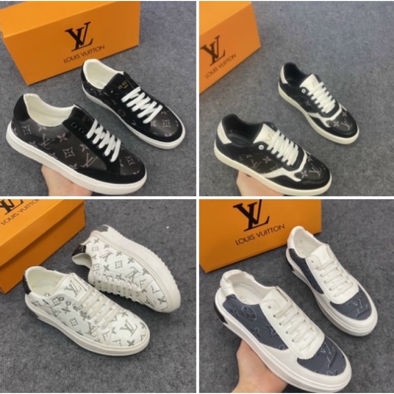 Giầy buộc dây LV thời trang nam đế cao mũi tròn, Giầy thể thao có hoạ tiết phối mầu phong cách giới trẻ btshop từ 38-42