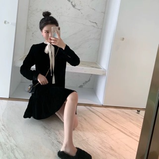Váy Nhung cổ nơ