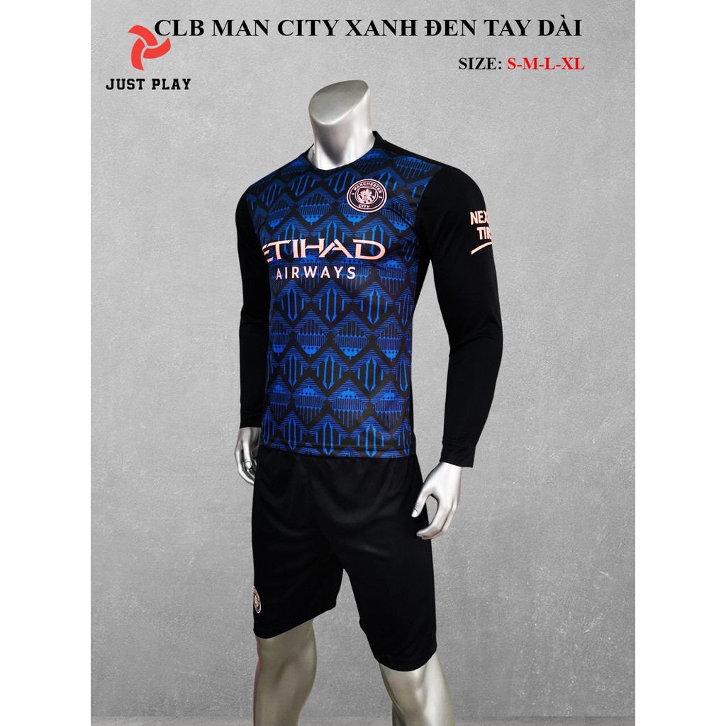 Bộ quần áo bóng đá Man City đen sân khách 2021 tay dài