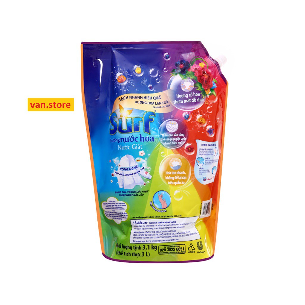 Nước Giặt Surf Hương Nước Hoa 3,1Kg (Mẫu Mới Có Nắp)