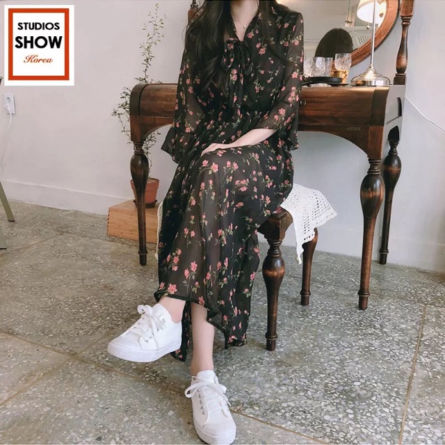 Váy hoa nhí vintage dáng dài / Đầm nữ ulzzang