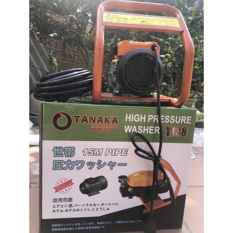Máy rửa xe Nhật Bản TANAKA T188, công suất khỏe 2900w, áp lực 130 Bar, động cơ từ 100 đồng, bảo hành đến 18 tháng