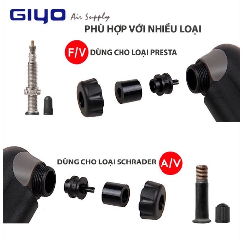 Bơm Xe Đạp Di Động GIYO Tích Hợp Đồng Hồ Ap Suất,Bơm Xe Đạp Cầm Tay Kèm Đồng Hồ Áp Suất Lốp,Bơm Nhanh, Khoẻ, Chất Liệu C