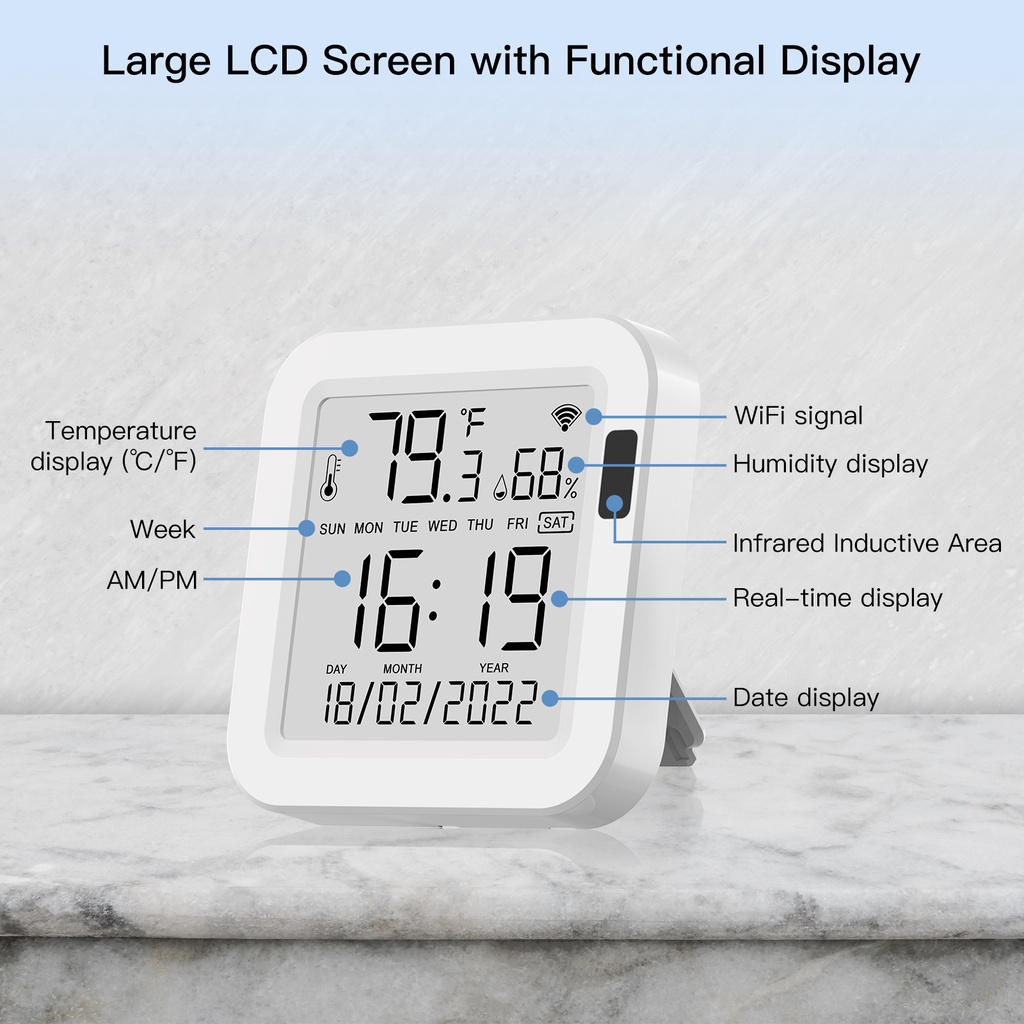 Thiết Bị Cảm Biến Nhiệt Độ Và Độ Ẩm WiFi Màn Hình LCD Hồng Ngoại Thông Minh Điều Khiển Bằng Giọng Nói Alexa Google