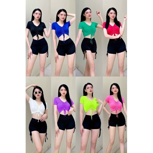 ÁO CROPTOP CỘC TAY RÚT DÂY TẬP GYM, AEROBIC NHẢY ZUMBA, TẬP YOGA , DÂN VŨ ĐỒNG PHỤC ĐỘI NHÓM NỮ
